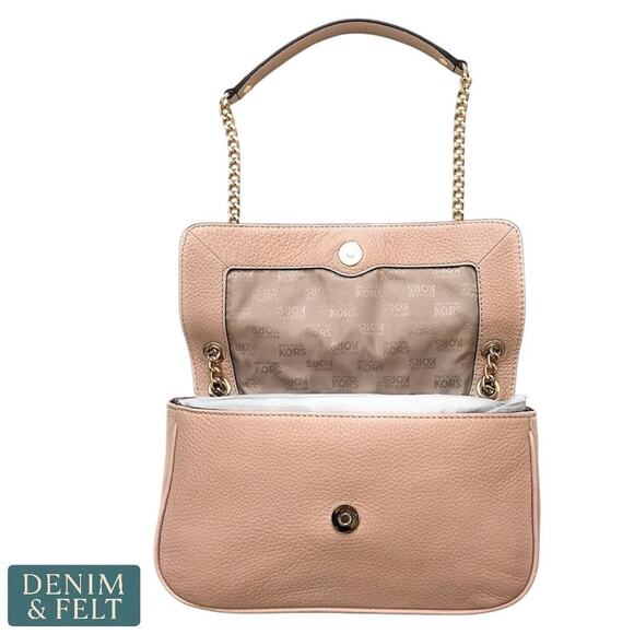 MICHAEL KORS Fulton Pinkish Tan Leather Pebbled Shoulder Bag Gold Chain Strap - Picture 2 of 12